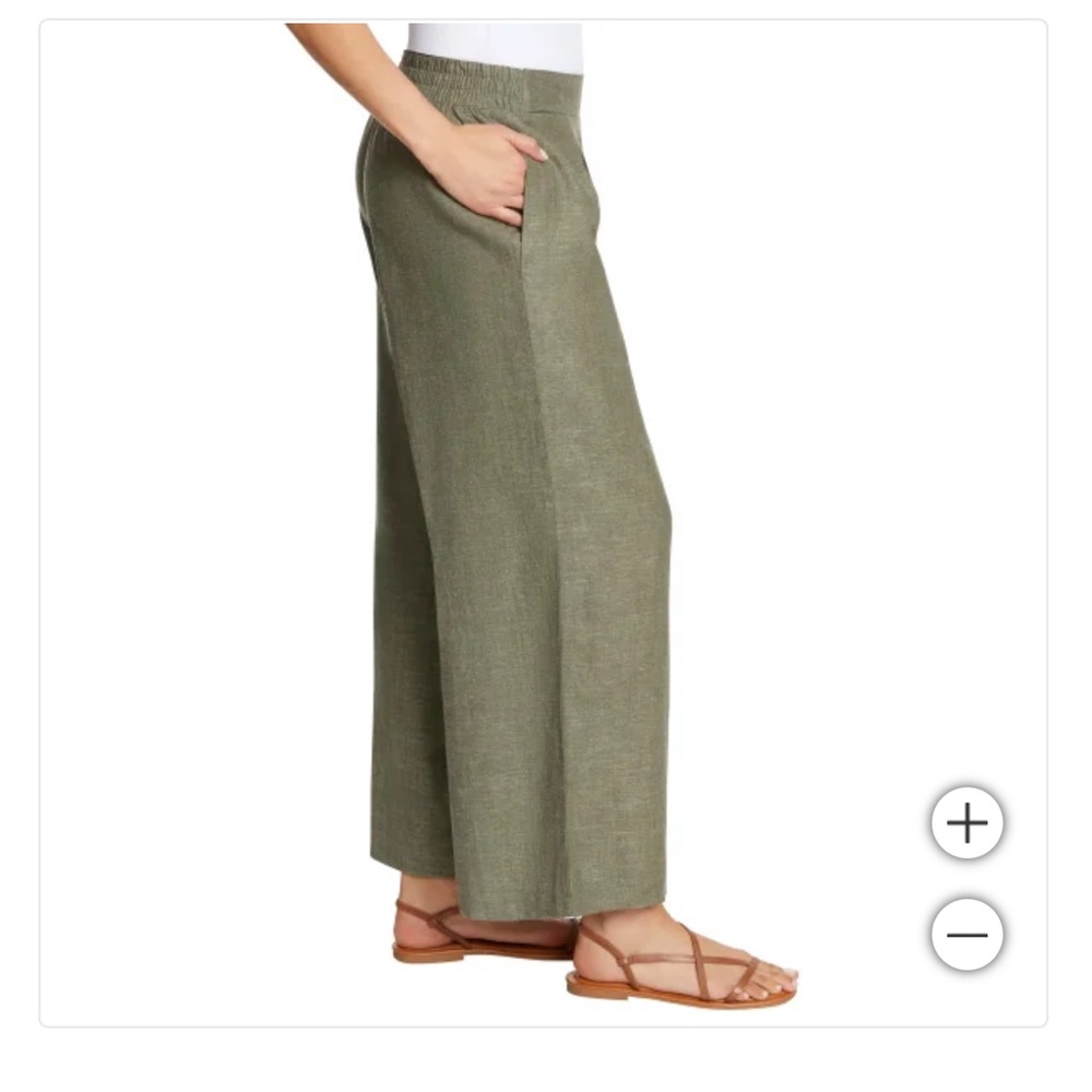 Ella Moss Olive Wide-Leg Cropped Pleated Pants - Picture 2 of 13